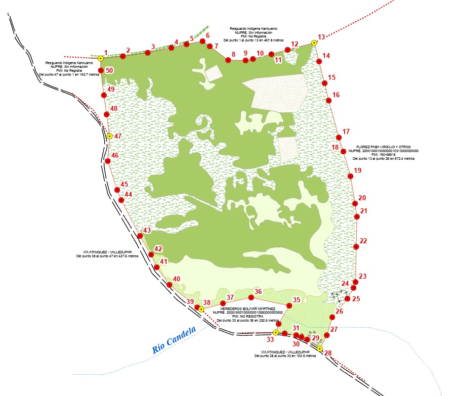Delimitacion cartografica de resguardo con puntos perimetrales y referencias territoriales