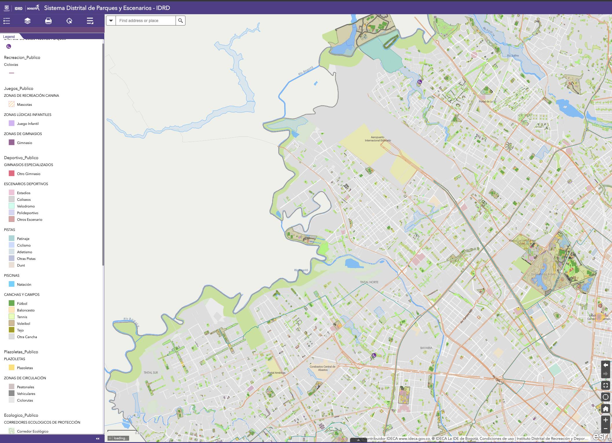 Visor geografico parquees e inmobilarios del IDRD